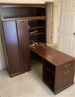 Desk with cabinet and shelf