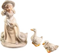 Vintage Goose Girl With Geese Fine China Figurines
