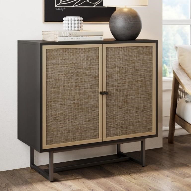 Sideboard in Black Wood and Rattan  Black Oak/Cane