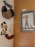 Windmill in Rustic Frame, Country Wood Plaques