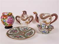 Asian Dragon ware teapot, sugar, etc