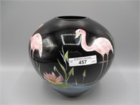 Fenton Louis Piper HP ebony vase w/ Storks