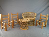 Rattan & Wooden Doll Furniture - 5 Pieces