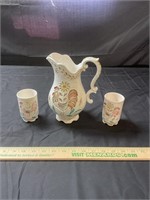 Napcoware rooster pitcher and glasses