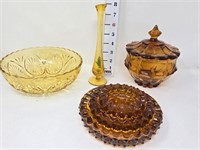 Amber Glass Ashtrays,  Candy Dish, Bowl, & Vase