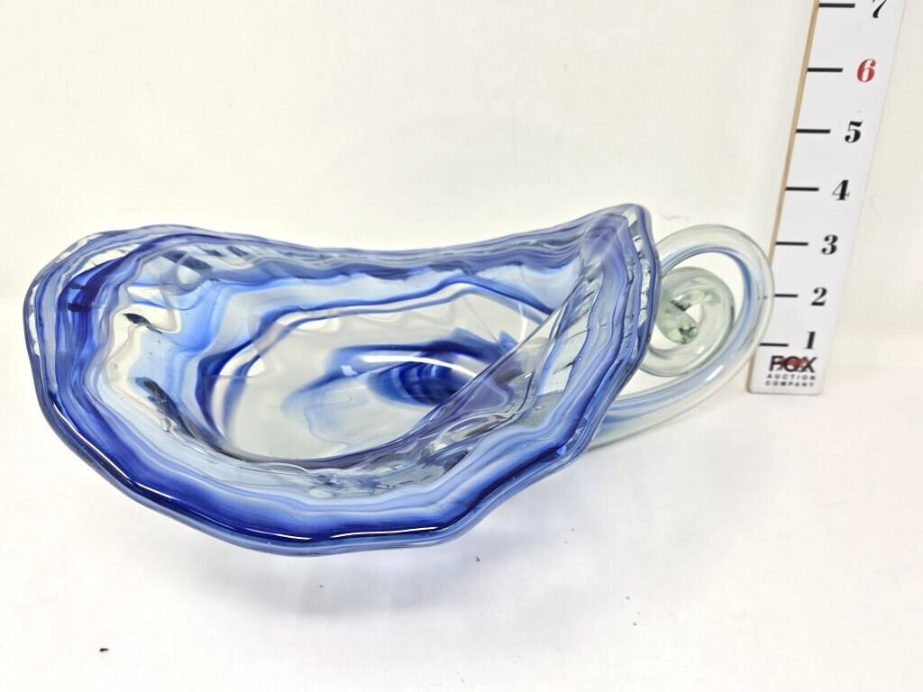 Blue Swirl Art Glass Cornucopia
