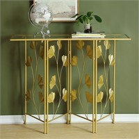 40 Inch Gold Console Table with Glass Shelf