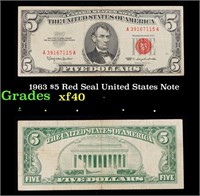 1963 $5 Red Seal United States Note Grades xf