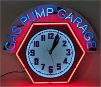 Gas Pump Garage Exposed Neon Advertising Clock