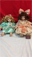 2 girls /green satin and peach bow