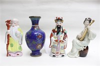 Lots of 4 Chinese Cloisonne Vase and Ceramic Figur