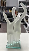 19" Unsigned Frosted Nude Dancers Glass Sculpture
