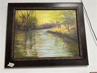 Framed Vintage Painting of Landscape on Canvas
