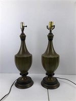 Pair of moss green ceramic table lamps