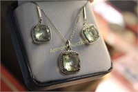 STERLING WITH GREEN STONE NECKLACE & EARRING SET