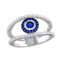 Sterling Silver-  Evil Eye Crystal Ring