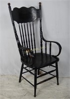 Antique Wood Press Back Curved Arm Chair