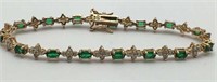 Sterling Gold Tone Bracelet W Clear & Green Stones