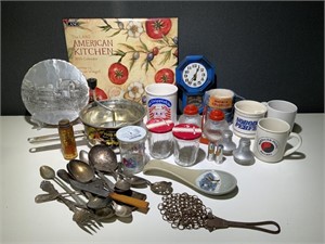VTG Food Mill, Calendar, Mugs, Clock, Utensils,