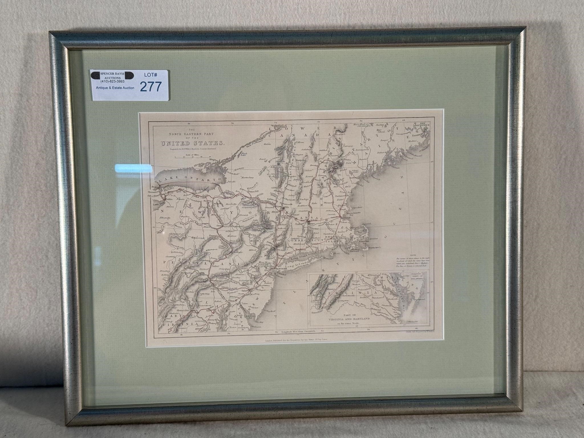 Framed & Matted Map of US East Coast Print