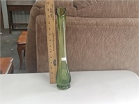 13.5" green L E Smith petal foot swung glass vase