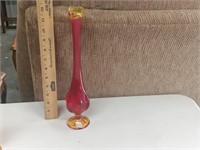 12.5" Viking 6 panel Amberina swung glass vase