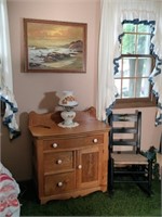 Antique Wash Stand, Small GWTW Lamp, Art