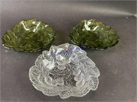 Vintage Glass Leaf Patterned Bowls