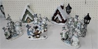 Snowman figurines and houses
