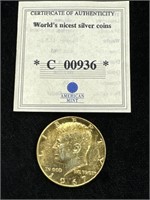 1967 Gold Plated Kennedy Half Dollar with COA