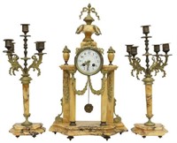 (3) FRENCH LOUIS XVI STYLE MARBLE MANTEL CLOCK SET