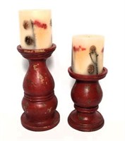 Pair of Wood Pilar Candle Stands