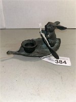 CAST IRON RABBIT ON LEAF BOAT CANDLEHOLDER 2.5 in