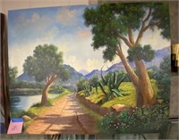 Canal With Yuccas Oil on Canvas, signed Sierra