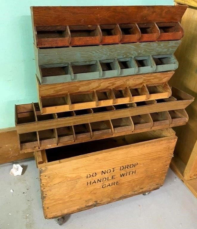 antique wooden hardware / nail bins - good cond.