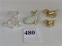 TWO SMALL HORSE PINS CAT PIN SILVER TONE OPEN