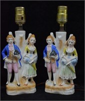 Vintage Pair Porcelain Figural Lamps - Japan