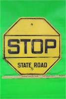 Metal yellow Stop Sign - State Road