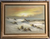 Oil On Canvas Beach Scene Signed Remington