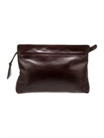 Chanel Brown Leather Tonal Nylon Lining Clutch