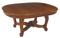 FRENCH CARVED WALNUT EXTENSION DINING TABLE