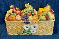 Basketweave Floral and Fruit Canister Set