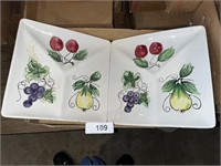 (2) Ceramic Divided Plates w/ Fruit Motif