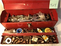 Metal tool box w/plumbing supplies/tools