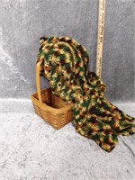 Basket and Crochet Throw Blanket