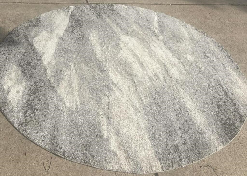 Beautiful Gray, And Ivory 8 Foot Round Rug
