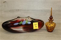 2pc; 12.5" wide Art Glass Vase & Murano Perfume