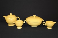 4pc Vintage Yellow Fiestaware; Teapot, cream,