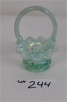 Fenton glass basket Flower print, green 4.5"T