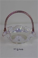 Fenton glass basket  Flower print, white and pink